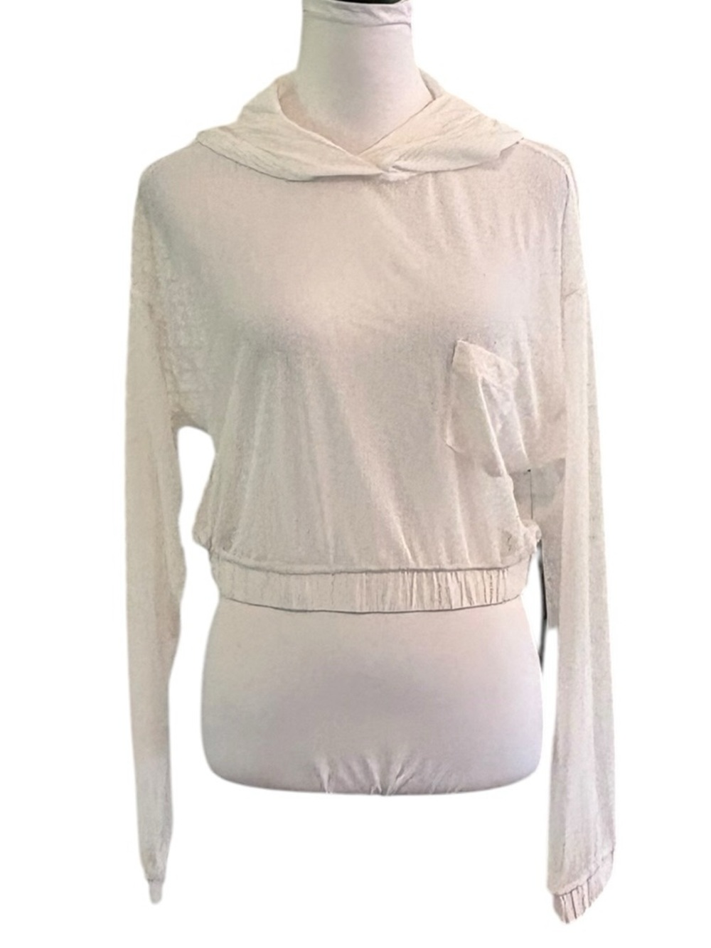 Mono B Lightweight Cropped Mesh Hoodie -‎ White, Size M, NWT